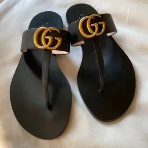 Gucci Shoes Nwot Gucci Leather Thong Sandal Black Double G Poshmark